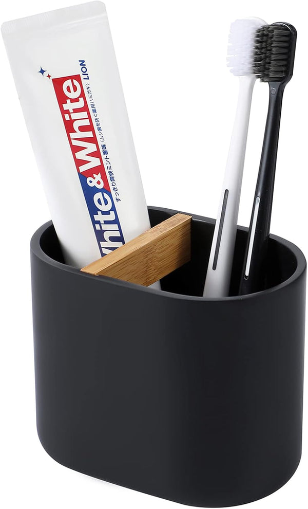 rejomiik Thick Resin Toothbrush Holders, Bamboo Bathroom Countertop Organizer for Toiletries and Beauty Accessories