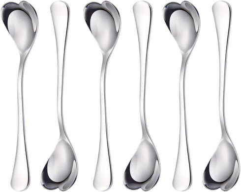Mini Coffee Spoon Set of 6, 4.9-Inch 18/10 Stainless Steel Heart Shaped Dessert Spoons, Cute Stirring Spoon for Tea