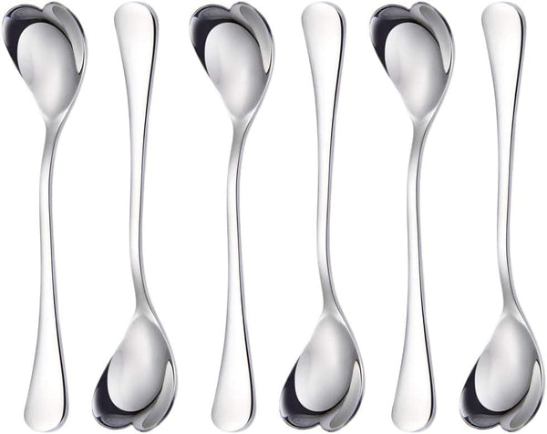 Mini Coffee Spoon Set of 6, 4.9-Inch 18/10 Stainless Steel Heart Shaped Dessert Spoons, Cute Stirring Spoon for Tea