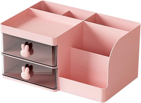Makeup Storage Organizer with 2 Drawers, Desk Vanity Countertop Skin Care Cosmetic Display Case Make up Stands for Hair Accessories Lipstick Lotions Beauty Skincare Organizing (Pink) by LETURE