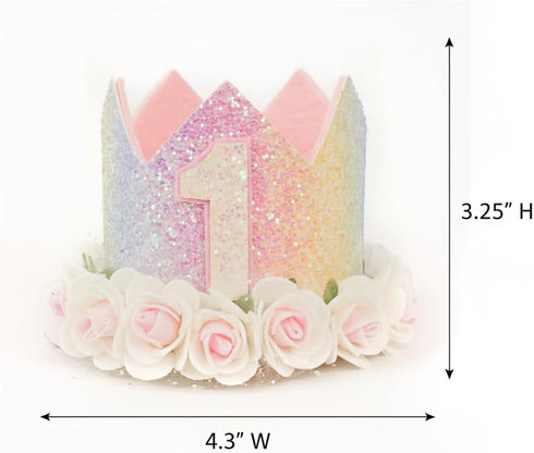1st Set PapaKit Girls Birthday High Chair Premium Decoration - Pastel Rainbow Ribbon Garland, Crown, One Banner & Cake