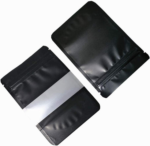 PABCK 100 Pcs Matte Black Resealable Stand Up Bags with Window, 3.9x5.9 inch Heat Seal Bulk Food Storage