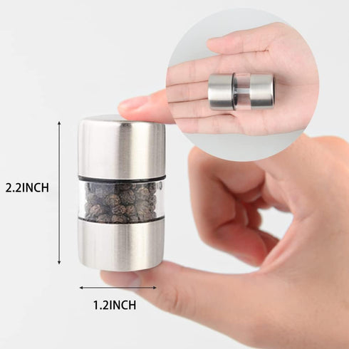 T-mark Premium Sea Salt and Pepper Grinder Set, Spice Mill with Brushed Stainless Steel, Small Portable Ceramic Salt &