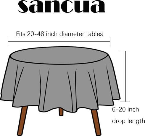 sancua Round Tablecloth - 60 Inch Water Resistant Washable Polyester Table Cover for Dining, Light Grey