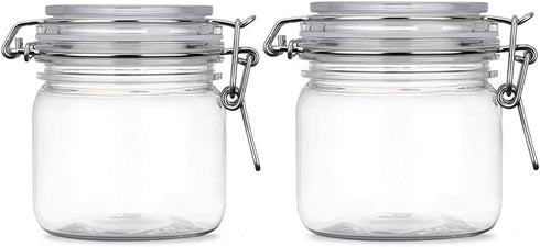 Lokusel 2 Pcs 10 Oz/300ml PET Plastic Storage Jars with Airtight Hinged Lids,Durable