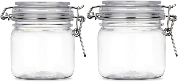 Lokusel 2 Pcs 10 Oz/300ml PET Plastic Storage Jars with Airtight Hinged Lids,Durable