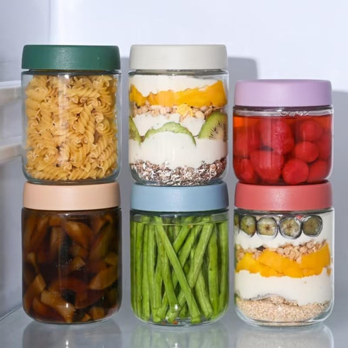 16 oz 6 Pack Artcochan Overnight Oats Containers with Lids Glass Jars Glass Mason Jars with Airtight Lids, Perfect