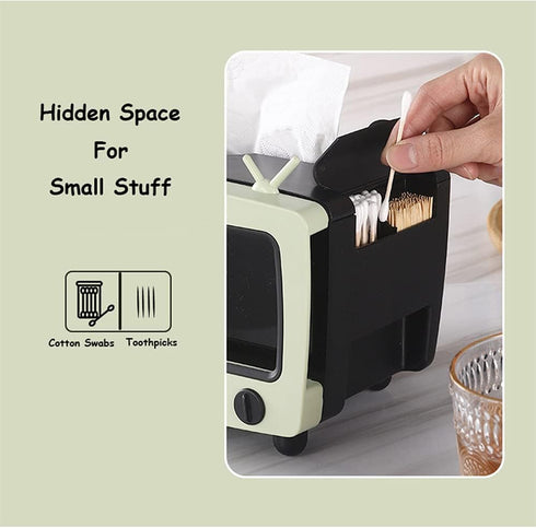LSLANSOON Tissue Box Holder with Cell Phone Slot, Retro TV Shaped Tissue Case and Cellphone Holder Cellphone Stand