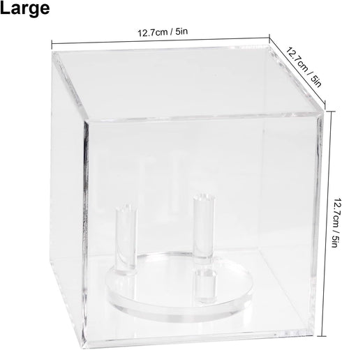 Clear Acrylic Mineral Geode Fossil Coral 3-Peg Round Holder, Dustproof Box for Small Collectibles Display, Large 5x5x5in
