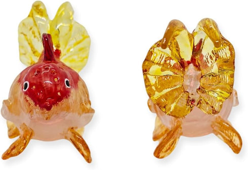 Tiny 2½" Red Orange Oranda Goldfish - Miniature Hand Blown Glass Ryukin Ranchu Fantail Collectible Figurines