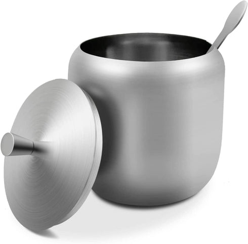 300ml Stainless Steel Sugar Bowl with Lid and Spoon 10 OZ Coffee Seasoning Jar Condiment Pot Spice Container Canister Cruet with Lid and Spoon by XHKDSYMC
