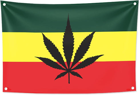 KINO Homie Jamaica Reggae Style Leaf Decorative Tapestry Flag Wall Hanging (37.7x25in, Leaf) for Bar Club Tattoo Shop