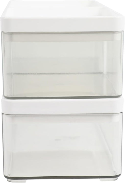 Martha Stewart Clear Plastic Stackable Storage Boxes - Grady with White Plastic Lids, Set of 3