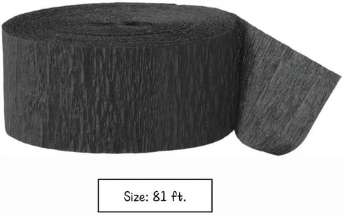 Premium Black Crepe Paper Streamer, 81 ft, 1 Pc, Perfect for Events