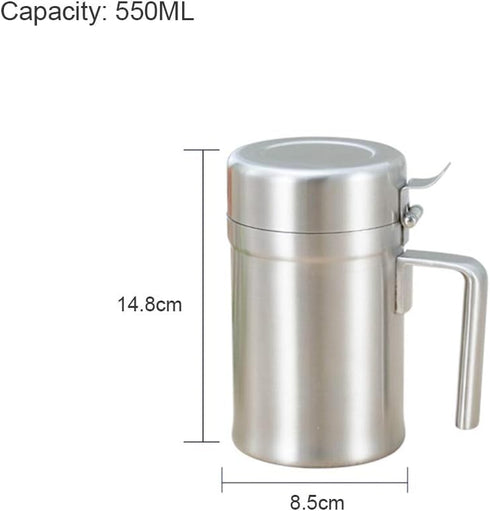 Oil Can Stainless Steel Olive Oil Dispenser Bottle, 550ML Leak Proof Pot for Kitchen Cooking, BBQ, Salad Storage with