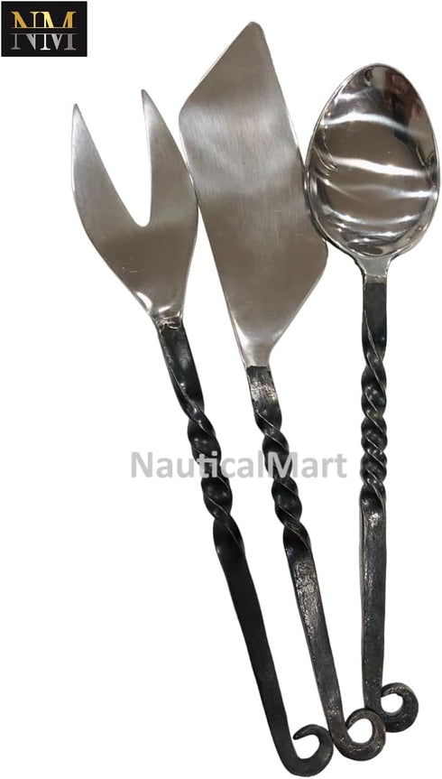 NauticalMart Medieval Feasting Set, 3 Pieces Cutlery Knife, Fork, Spoon with Leather Case