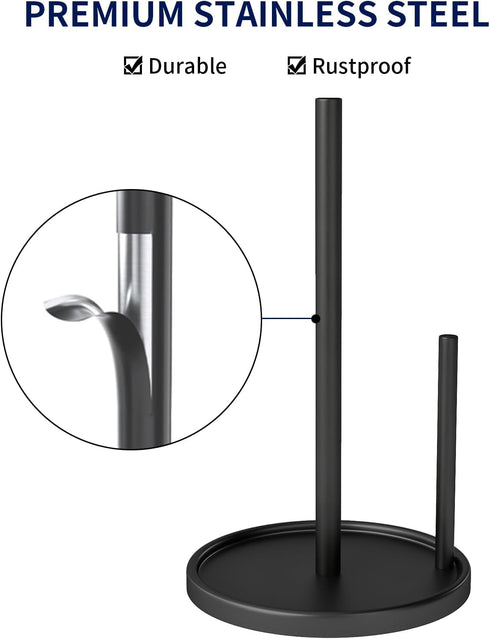 Countertop, Jesginboo Paper Towel Holder Black Kitchen Paper Towels Holder, Paper Roll Holder with Weighted Base