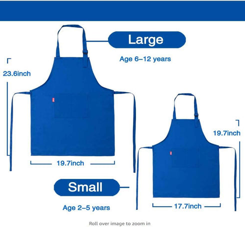Kids Apron and Chef Hat Set, Adjustable Bib Apron with 2 Pockets for Cooking and Baking (6-12 Year, Blue)