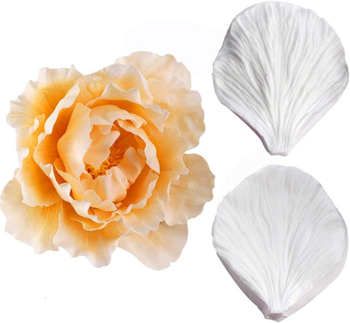 KALAIEN 5pcs Stainless Steel Peony Cutter, 2pcs Fondant Silicone Mold for Sugarcraft Flower Making