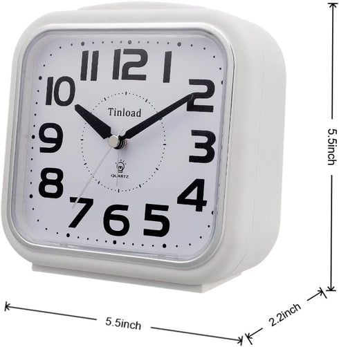 5.5" Large Analog Alarm Clock, Silent Non Ticking, Gentle Wake Beep Sounds, Battery Operated, White