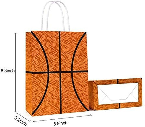 16 PCS Basketball Party Gift Bags, Birthday Decor, Party Favor Goody Treat Candy Bag, Basketball Pattern