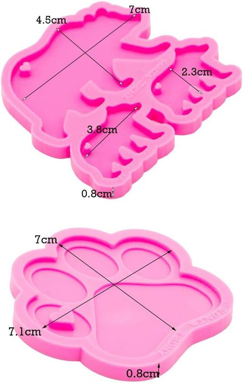 2pcs Glossy Shiny Walking Polar Bear Paw Set | Love Heart Keychain with Hole Silicone Mold for DIY Fondant and Cake