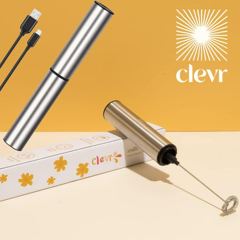 Clevr Blends Handheld Milk Frother - USB Rechargeable Mixer for Coffee, Tea, Latte, and Hot Chocolate Drink Prep