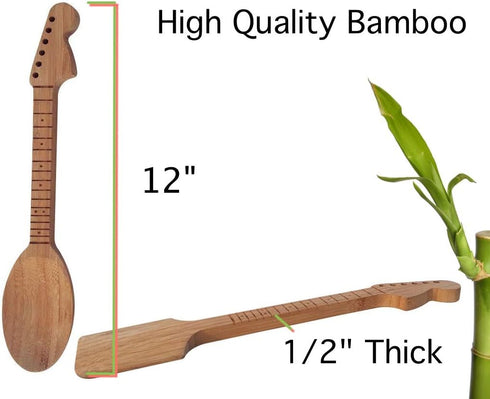 Bamboo Guitar Neck Shaped Kitchen Cooking Utensil Set - Set of 4: Spoon, Spatulas, Salad Fork, Musician Gifts