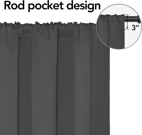 Easy-Going Rod Pocket Blackout Curtains for Bedroom, Room Darkening Thermal Insulated Window Drapes, 2 Panels