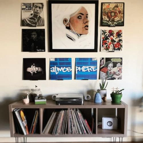 Vinyl Record Wall Mount, 5 Pack Floating Shelf for Black & White Album Display, No Wall Damage