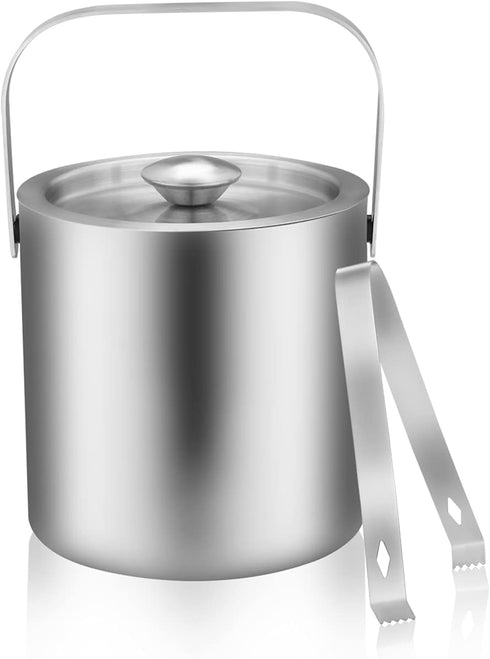 LUCKYGOOBO Mini Ice Bucket - Portable Double Wall Stainless Steel Bucket with Tong, 1.3 Liters for Parties