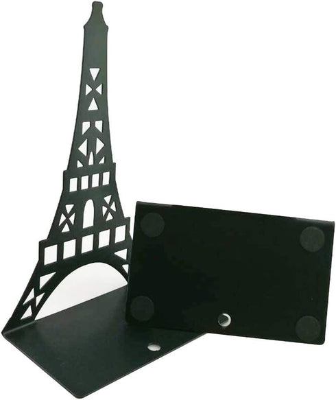 One Pair Creative Paris Eiffel Tower Book Organizer, Metal Bookends for Kids School Library Decoration (Black)