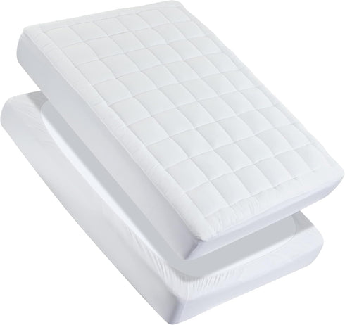 Quilted Mattress Pad, Soft Fluffy Pillow Top Cover, Down Alternative Fill Topper, Deep Pocket Up to 21 Inches, White,