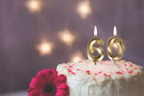 Bailym 60th Birthday Candles, Gold Number 60 Cake Topper for Birthday Decorations Party