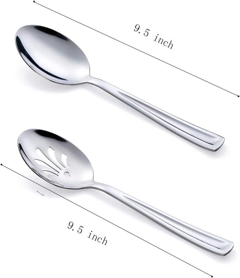 Stainless Steel Serving Spoon Set, 3 Large and 3 Slotted Spoons, 9.5-Inch Catering Set