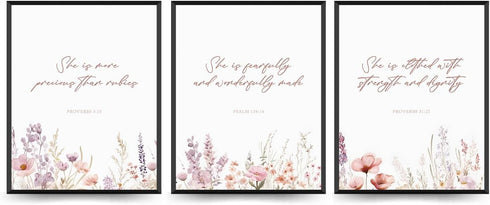 PLKMN PLKMK Pink Christian Nursery Decor,Wildflower Nursery Wall Art Prints 8x10,Girl Nursery