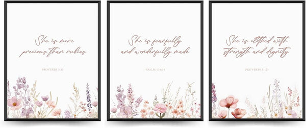 PLKMN PLKMK Pink Christian Nursery Decor,Wildflower Nursery Wall Art Prints 8x10,Girl Nursery