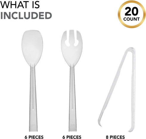 Party Essentials 20-Piece Plastic Party Buffet Serving Utensils Kit, Spoons/Forks/Tong