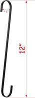 4-Pack 12 Inch Black Chrome Finish Steel Hanging Flat Hooks, Heavy-Duty S Hooks for Kitchenware, Pots, Utensils