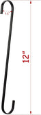 4-Pack 12 Inch Black Chrome Finish Steel Hanging Flat Hooks - Heavy-Duty S Hooks for Kitchenware, Plants, Towels