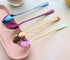 JUCOXO Long Handle Iced Tea Spoon Set of 4, Stainless Steel Coffee Mixing Spoons (Rainbow), Dishwasher Safe