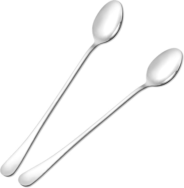 2 PCS Long Coffee Spoons, Stainless Steel Long Handle Ice Tea Spoons for Cold Drinks, Ice Cream, Coffee, Dessert Shakes