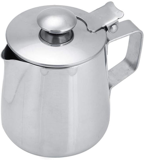 Milk Frothing Pitcher, Stainless Steel Coffee Cup with Lid for Home Office Kitchen Coffee Shop Latte Art, Silver
