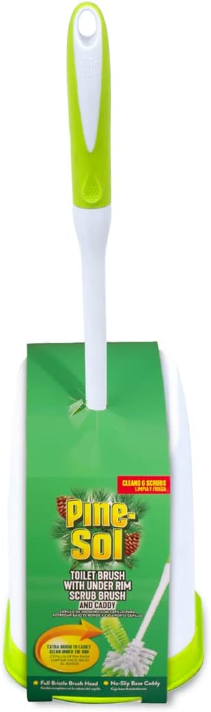 Pine-Sol Toilet Bowl Cleaner Brush with Holder, Heavy Duty Wand, Non-Slip Handle, Bathroom Supplies, Yellow