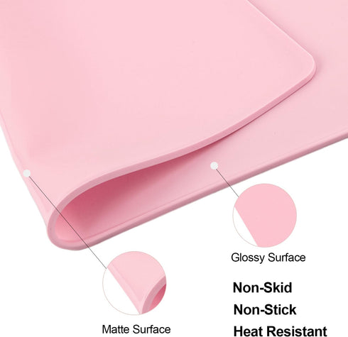 Pink Baking Mat - Reusable Multipurpose Kid Placemat, Silicone Heat Resistant Kitchen Countertop Dough Pad 23.6'' x