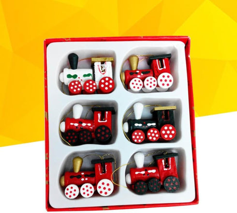 YeahiBaby 6pcs Set, Wooden Christmas Train Mini Painted Train Head Christmas Tree Hanging Ornament for Party Wall Decor