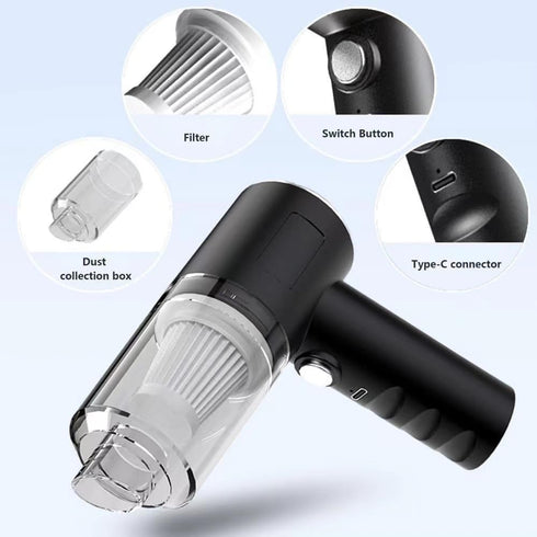 Mini Vacuum Cleaner for Car, 2 in 1 Wireless Handheld, High Power 120W Rechargeable for Car Interior Cleaning