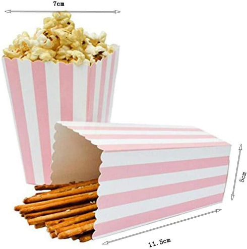BinaryABC Popcorn Boxes, Stripe Pattern Decorative Dinnerware for Parties, 24pcs, Pink
