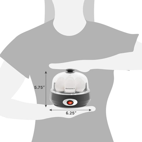 Elite Gourmet EGC007CHC# Rapid Egg Cooker, 7 Easy-To-Peel Eggs, Poacher, Omelet Maker, Auto Shut-Off, Charcoal Grey