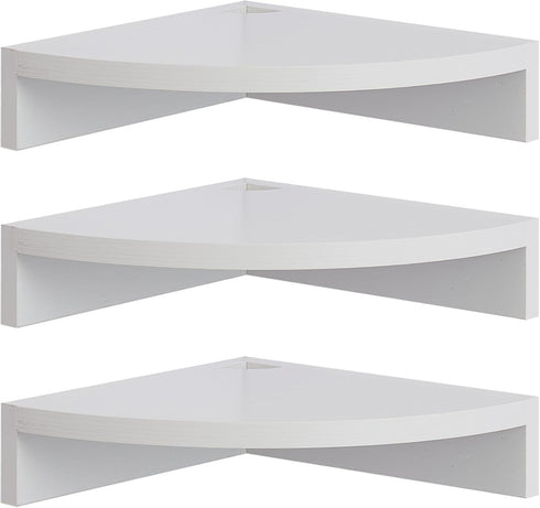 Floating Corner Shelves, 3 Tier Corner Shelf Wall Mount with Wire Hole